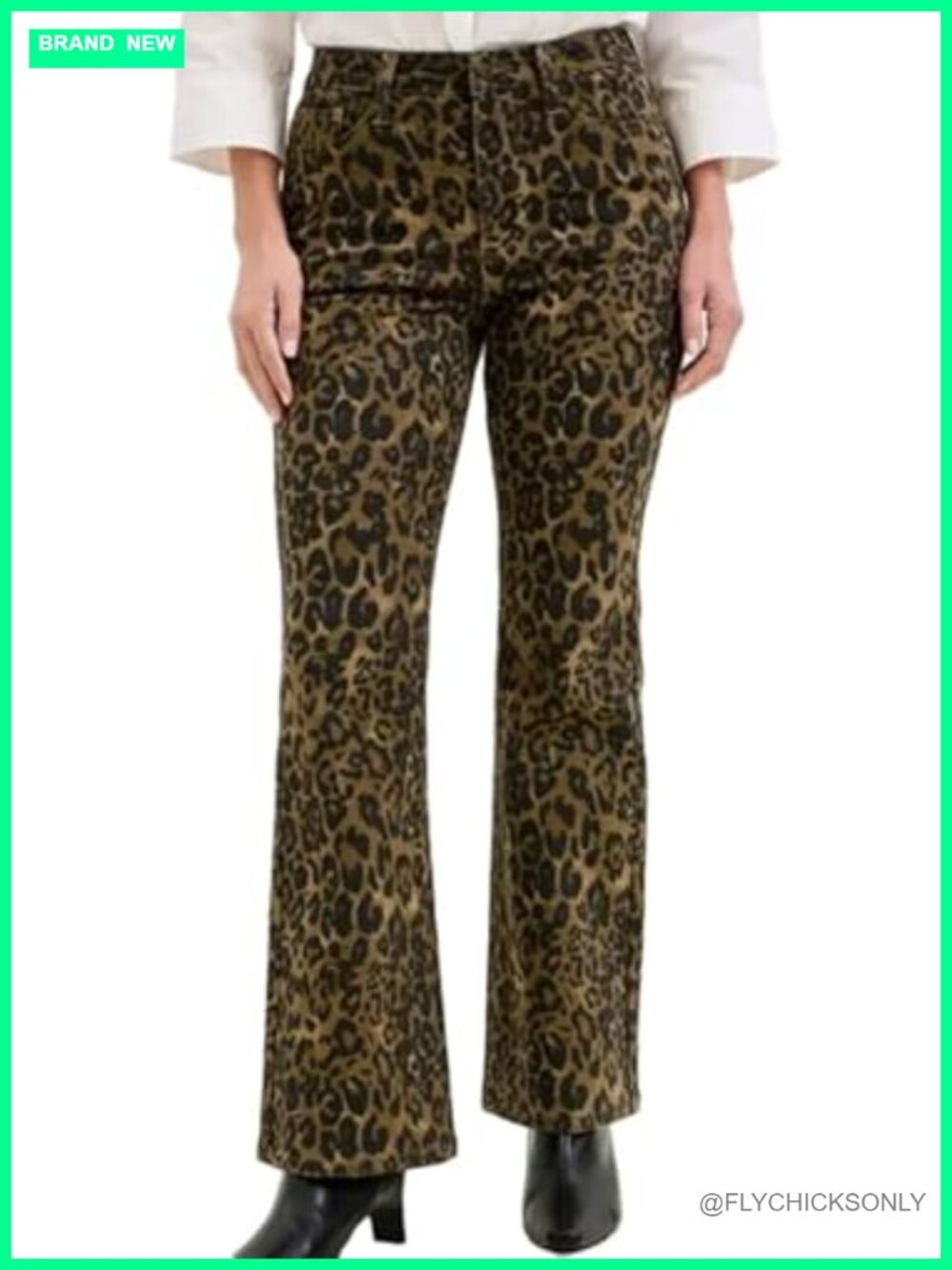 High Waisted Bootcut Jeans Embroidered Pockets Cotton Blend Denim